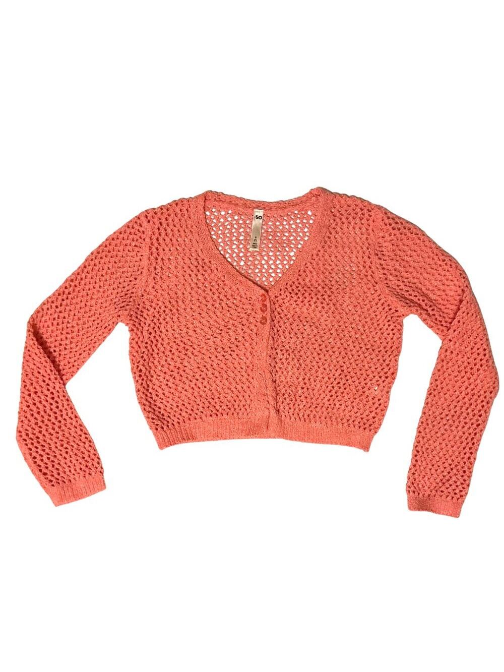Girl's Crochet Cropped Cardigan Sweater Size Sm 7 Knit Button Closure Coral